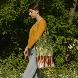 Large Vegetable Shopping Bag multicolored Carrots carried by a Young Girl -  Maron Bouillie market tote 2
