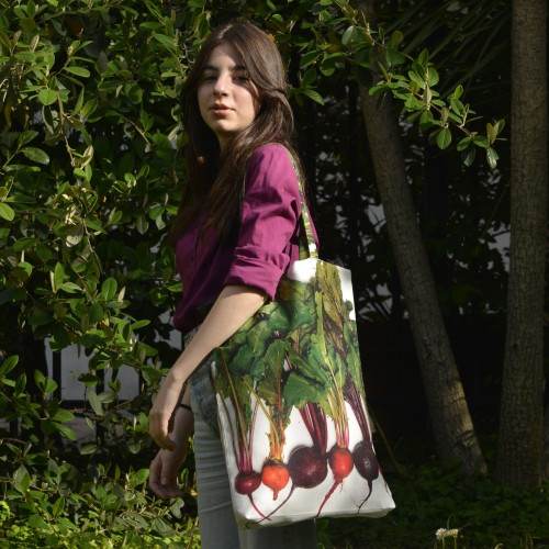 Grand sac de course légumes Betteraves multicolores - Tote bag de créateur Maron Bouillie made in France