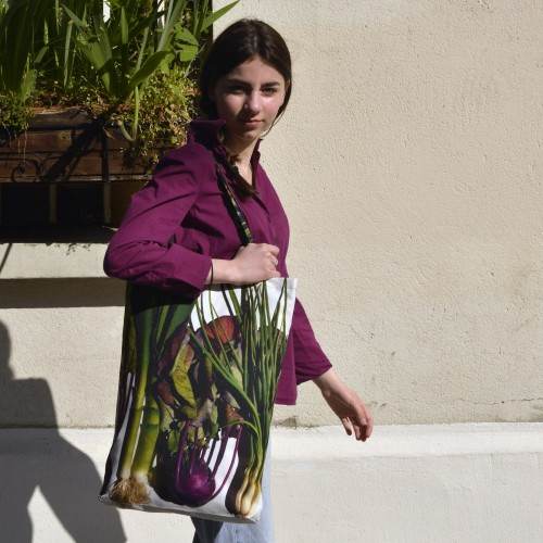 Grand sac de course légumes de Juin - Tote bag de créateur Maron Bouillie made in France