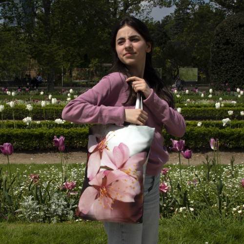 Winter Cherry tree Flowers Tote bag - Made in France Designer bag - Maron Bouillie