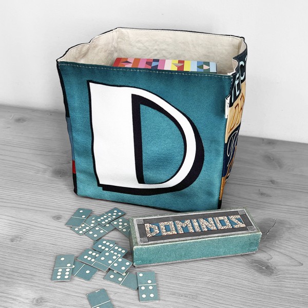 Letter D storage basket filled with toys and dominoes- Maron Bouillie made in France Letter D storage basket filled with toys and dominoes- Maron Bouillie made in France