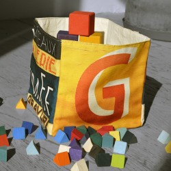 Alphabet letter box F filled with wood colorful toys - Maron Bouillie made in France