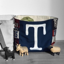 Alphabet letter box T on a table with small wooden animals - Maron Bouillie made in France