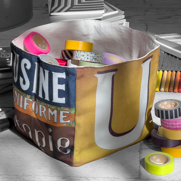 Alphabet letter box UV filled with rolls of colored adhesive tape - Maron Bouillie made in France Alphabet letter box UV filled with rolls of colored adhesive tape - Maron Bouillie made in France