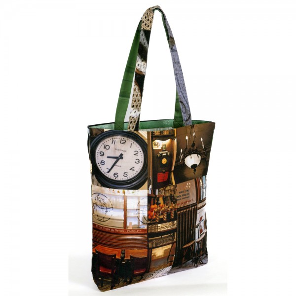 Sac en tissu imprimé avec la façade du café parisien Au Petit Fer à Cheval - Maron Bouillie made in France - vue de dos