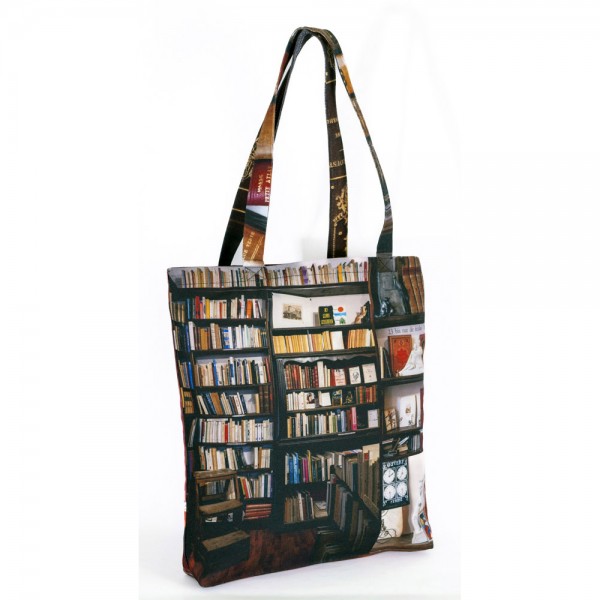 Sac imprimé avec la devanture de la librairie parisienne Le Livre Penseur - vue de dos - Maron Bouillie made in France
