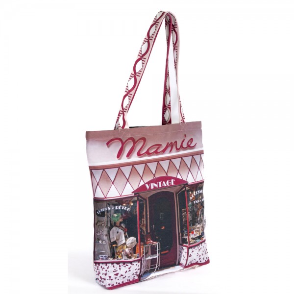Sac Tote bag Paris Mamie mode vintage Maron Bouillie Made in France vue de face