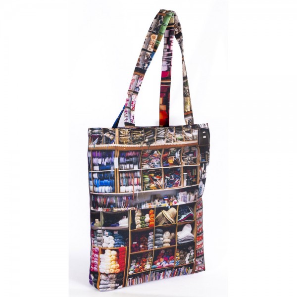 Sac en tissu Paris Mercerie Au mètre à ruban vue de dos - Tote bag Maron Bouillie made in France