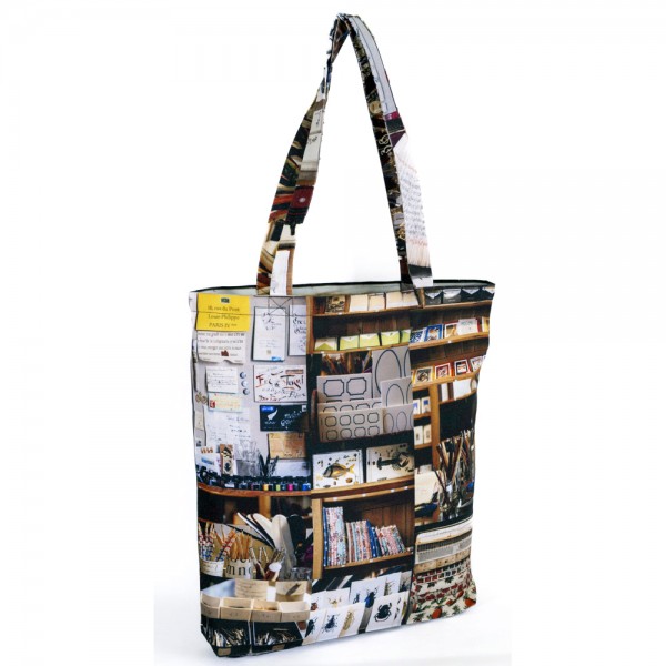 Tote bag from Paris Mélodies graphiques back view - Eco bag made in France Maron Bouillie