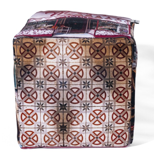 Vintage fabric storage basket, Granny style - photo white background bottom view - Maron Bouillie