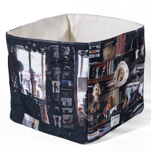Panier de rangement en tissu imprimé Photographie Jean-François Bauret vue trois quart dos - Maron Bouillie