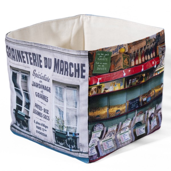 Fabric box Vintage store Paris Graineterie du marché – Maron Bouillie - white background photo, three-quarter back view