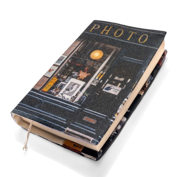 Paris Photography printed fabric book cover - front view - Maron Bouillie, made in France