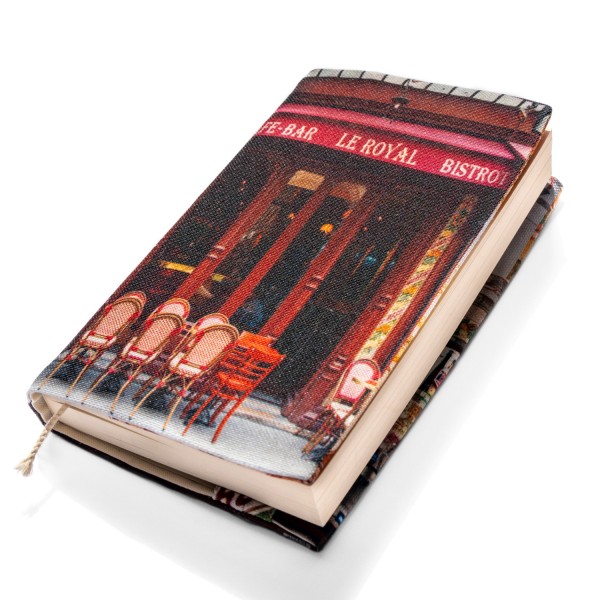 Book sleeve cover Paris red coffee Le royal -  front view white background - Maron Bouillie made in France