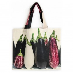 Sac de courses réutilisable - Sac légume Aubergines - Face - Maron Bouillie made in France