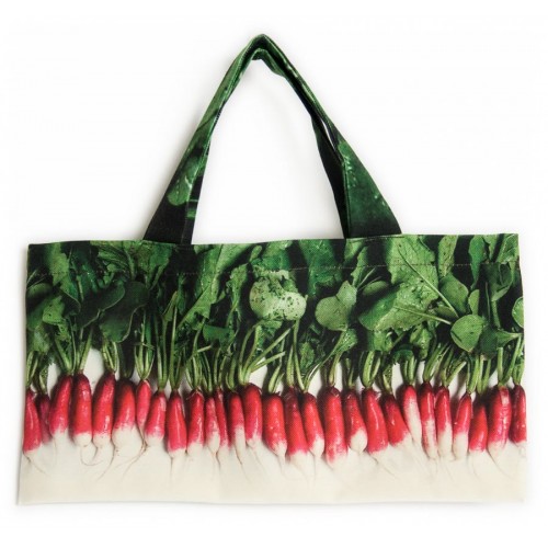 Sac de course légumes - Sac à Radis  face - collection Un petit tour au marché Maron Bouillie
