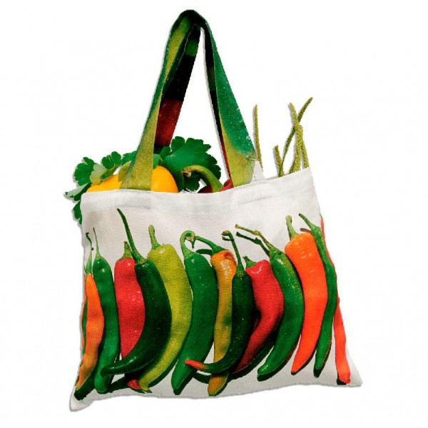 Sac à légumes réutilisable - Sac de course Piments  rempli de légumes - Maron Bouillie made in France
