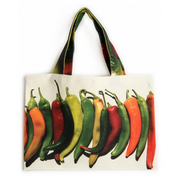Sac de course réutilisable - Sac légume piments - face - Maron Bouillie made in France