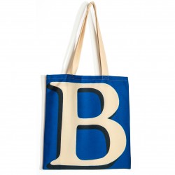 Sac initiale B - vue de face grand B blanc fond bleu - Sac personnalisé Maron Bouillie made in france