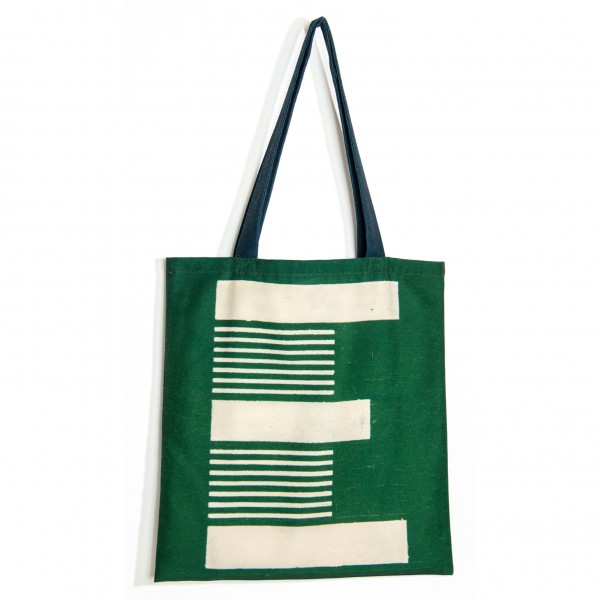 Sac initiale E - vue de dos grand E blanc fond vert - Sac personnalisé Maron Bouillie made in france