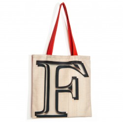 Sac initiale F - vue de face grand F blanc fond rouge - Sac personnalisé Maron Bouillie made in france 2