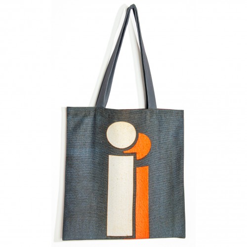 Sac initiale I - vue de face grand I blanc et orange fond gris - Sac personnalisé Maron Bouillie made in france