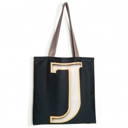 Sac initiale J - vue de face grand J jaune fond gris - Sac personnalisé Maron Bouillie made in france 2