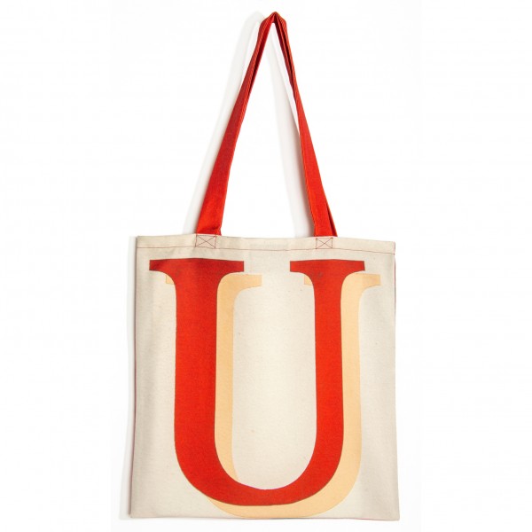 Sac initiale UV - vue de face grand U rouge fond BLANC - Sac personnalisé Maron Bouillie made in france