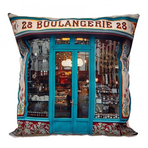 Housse de coussin Boulangerie 28 - collection Paris retro - Maron Bouillie made in France
