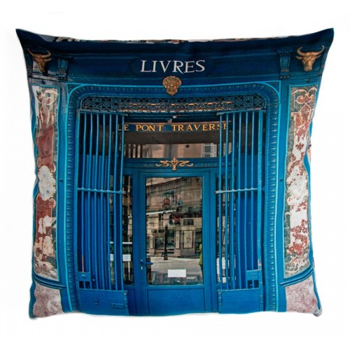 Livres Le pont traversé Books store Cushion cover - Paris retro style collection - Maron Bouillie Paris made in France