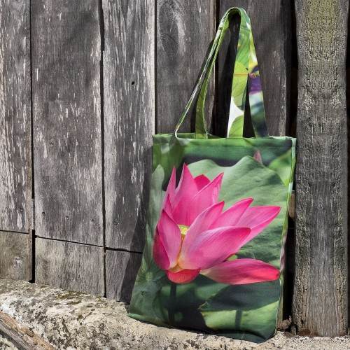 Oriental lotus Flowers Tote bag - Made in France Designer bag - Maron Bouillie